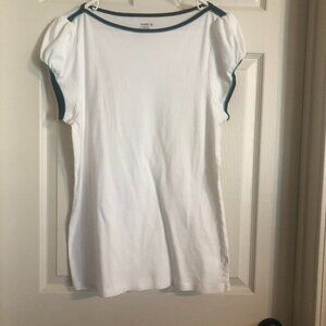 Gap Y2K scoop neck tee with blue and green neck and sleeve trim size XL